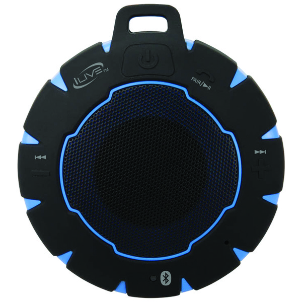 ISWB157BU Waterproof Bluetooth Speaker, Black & Blue -  iLive, ISBW157BU