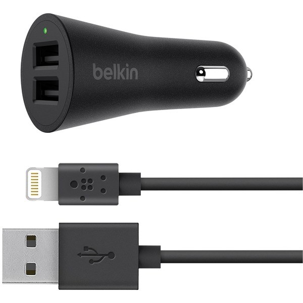 Picture of Belkin F8J221BT04-BLK 4 ft. 2 Port Car Charger with MIXIT USB-A to Lightning Connector Cable