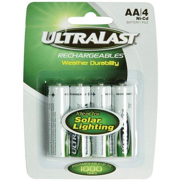 Picture of Ultralast ULN4AASL 1.2V 600mAh AA Rechargeable NiCd Batteries for Solar Lights, Pack of 4