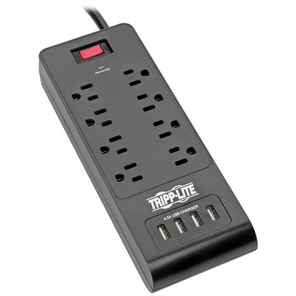 Tripp Lite TLP864USBB 6 ft. Cord Protect It 8-Outlet Surge Protector with 4 USB Ports, Black -  Interex By Tripp-Lite