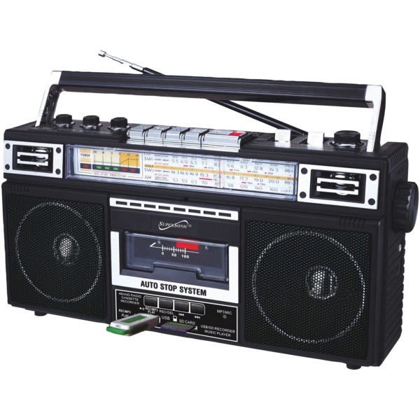 Supersonic  4000 watt 4 Band Cassette Radio, Black