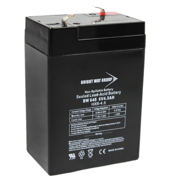 Picture of Bright Way Group BW 645 F1-0010 6V 4.5A Sealed Lead-Acid Battery, Black