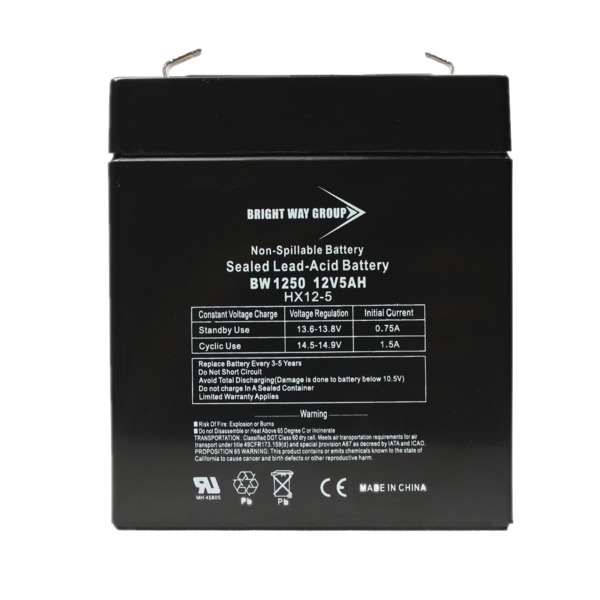 Picture of Bright Way Group BW 1250 F1-0124 12V 5A Sealed Lead-Acid Battery, Black