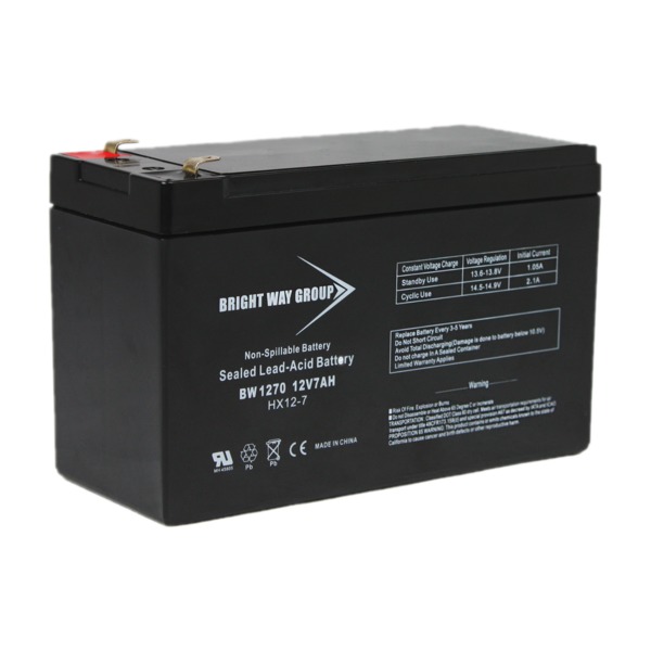Picture of Bright Way Group BW 1270 F1-0136 12V 7A Sealed Lead-Acid Battery, Black