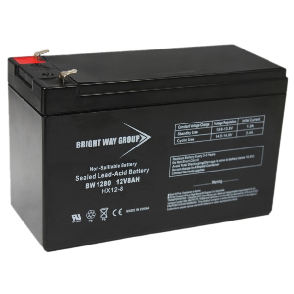 Picture of Bright Way Group BW 1280 F1-0158 12V 8A Sealed Lead-Acid Battery, Black