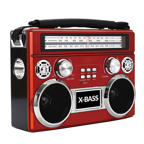 3 Band Radio with Bluetooth & Flashlight, Red