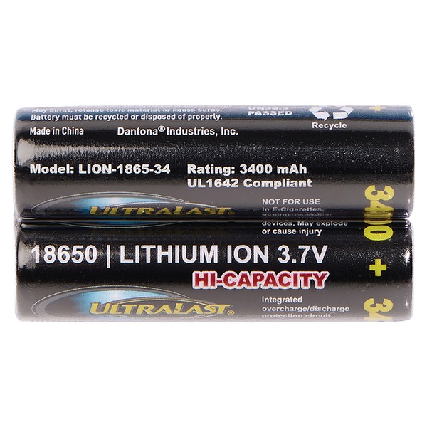 UL1865-34-2P 3.7V 3, 400 mAh 18650 Blister Carded Batteries - Pack of 2 -  Ultralast