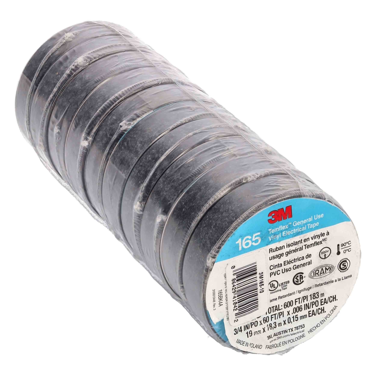 Picture of Install Bay 3M165-10 3M Temflex 0.75 in. x 60 ft. Economy Vinyl Electrical 165 Tape - 10 Pack