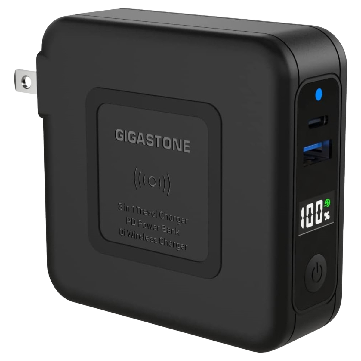 Picture of Gigastone GS-QP-10200B-R 10&#44;000-mAh 4-in-1 Qi Wireless Travel Charger & Power Bank & USB-C & USB-A&#44; Black
