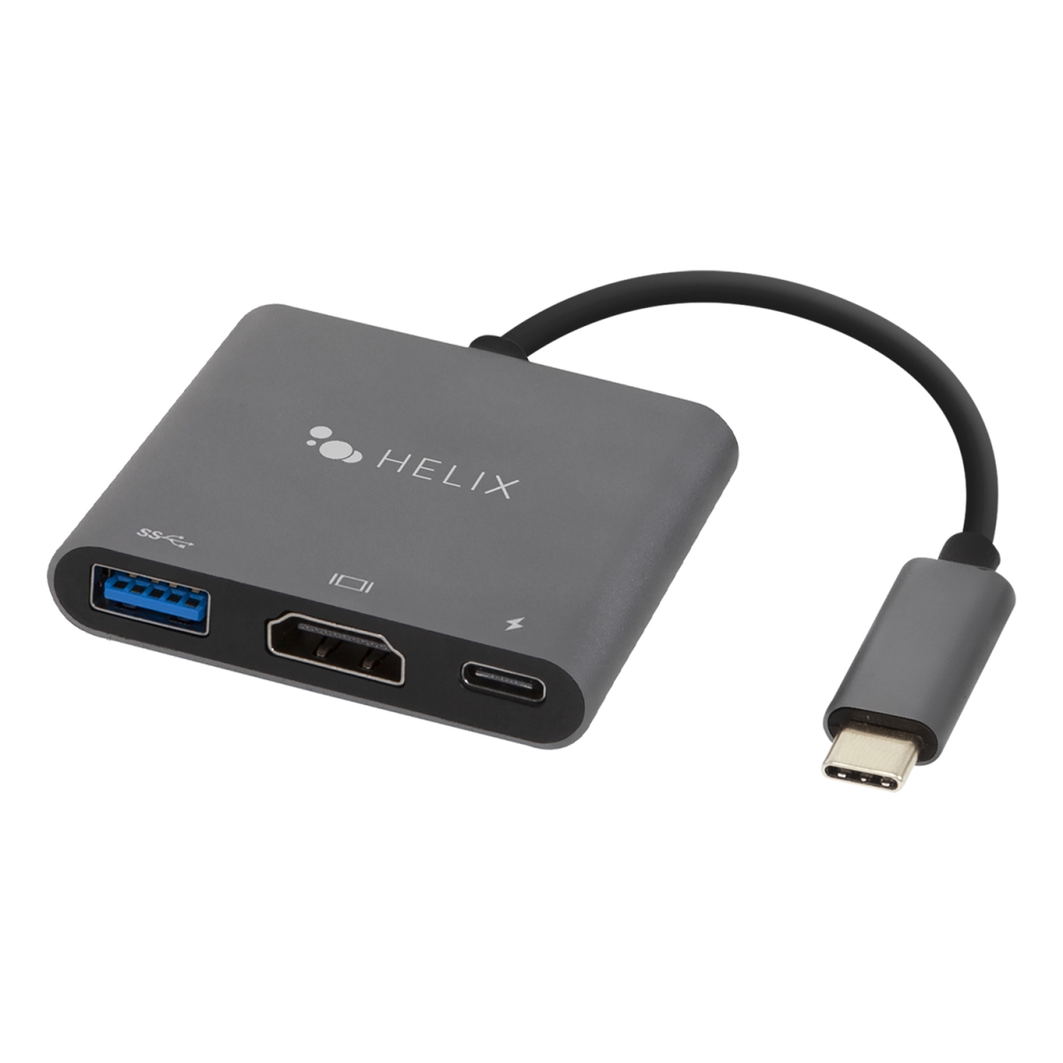 Picture of Helix ETHHUB3 3-in-1 USB-C Adapter Hub & USB-C&#44; USB-A & HDMI Ports&#44; Gray