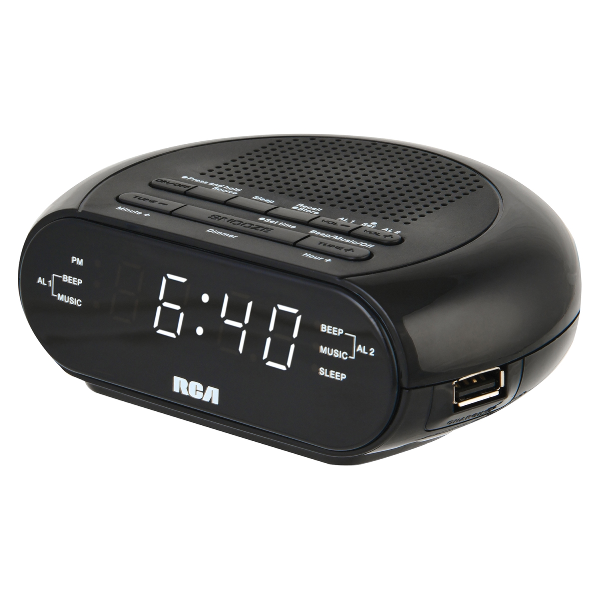 RCS27 Digital Radio Alarm Clock & Soothing Sounds, Brightness Control & USB Charging Port, Black
