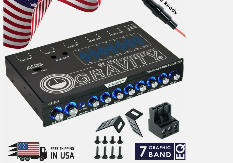 Picture of Gravity Gravity EQ9 1/2 Din 7 Band Car Audio Equalizer Gravity EQ9 1/2 Din 7 Band Car Audio Equalizer EQ w/ Front&#44; Rear + Sub Output