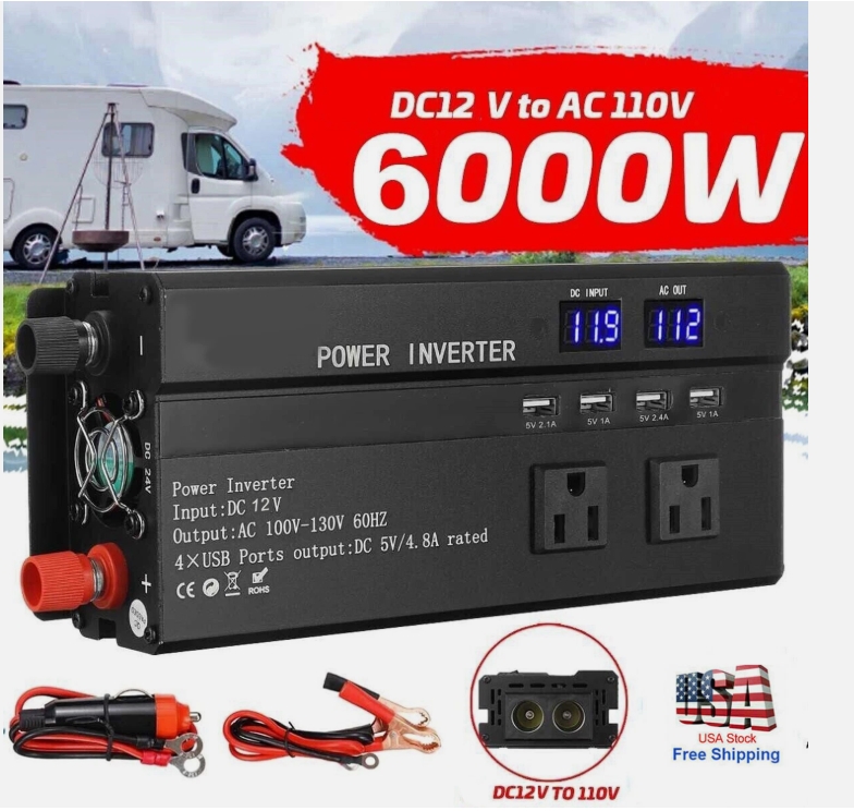 Picture of Power Inverter Power Inverter 6000W LCD Car Power Inverter DC 12V To AC 110V Pure Sine Wave Solar Converter