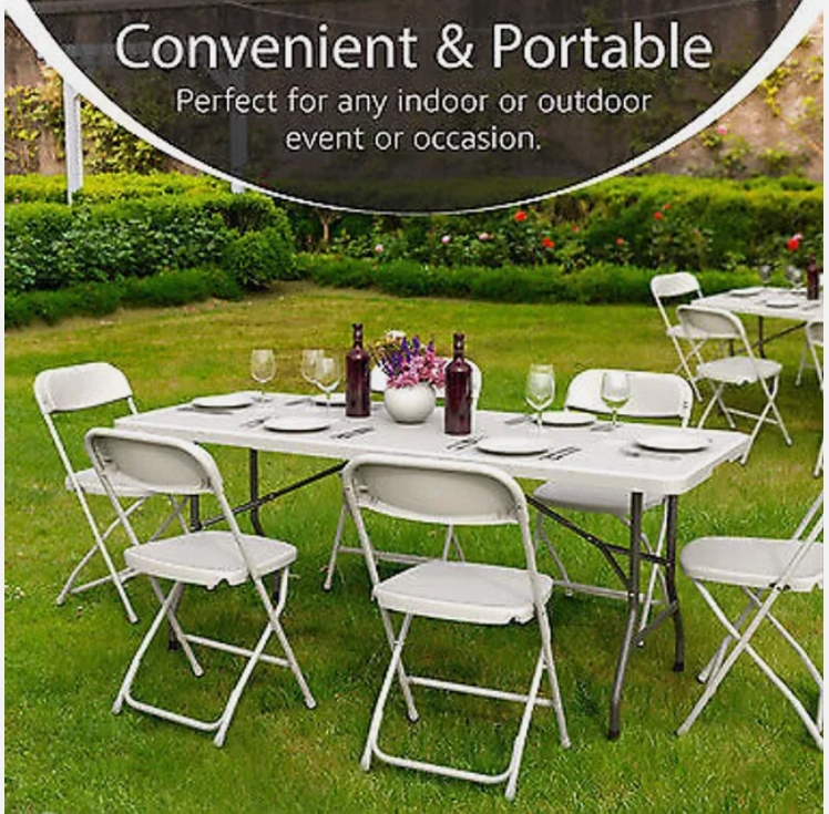Picture of QRInnovations  6-Ft Plastic Folding Table  6-Ft Plastic Folding Table - Ideal for Indoor/Outdoor Dining & Party Use