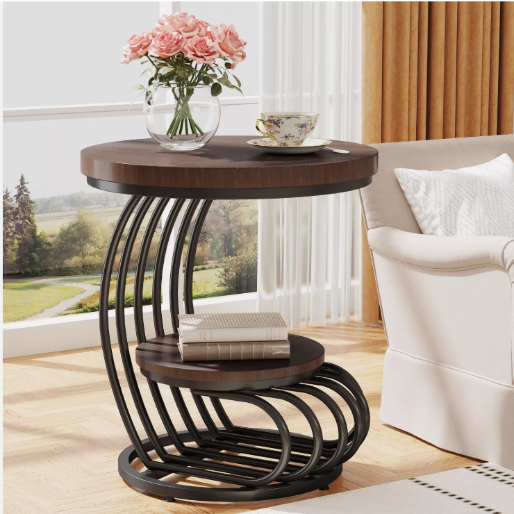 Picture of Tribesigns Round End Table for Living Room 19.7&apos; 2-Tier Round End Table for Living Room&#44; Sofa Side Table w/ Storage Shelf