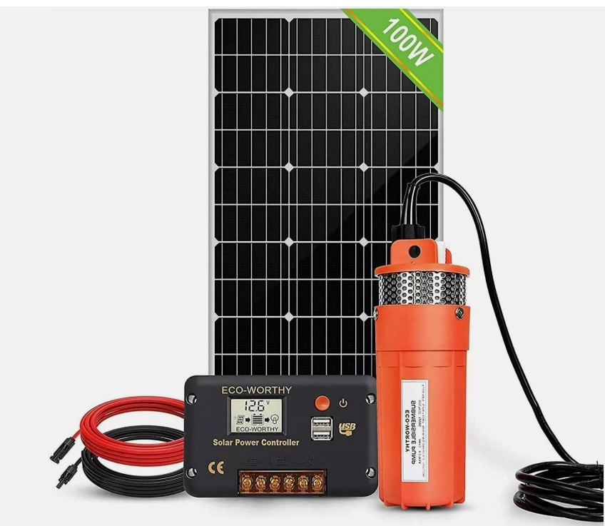 Picture of PUMPLUS Solar Water Pump Kit 12V DC Solar Water Pump Kit 12V DC Submersible Well Water Pump &100W Solar Panel Farm