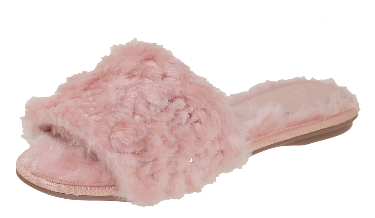 Picture of Bruno Menegatti 230193RO-7 Valentina Fluffy Slide Sequins Flat Slippers&#44; Rose - Size 7