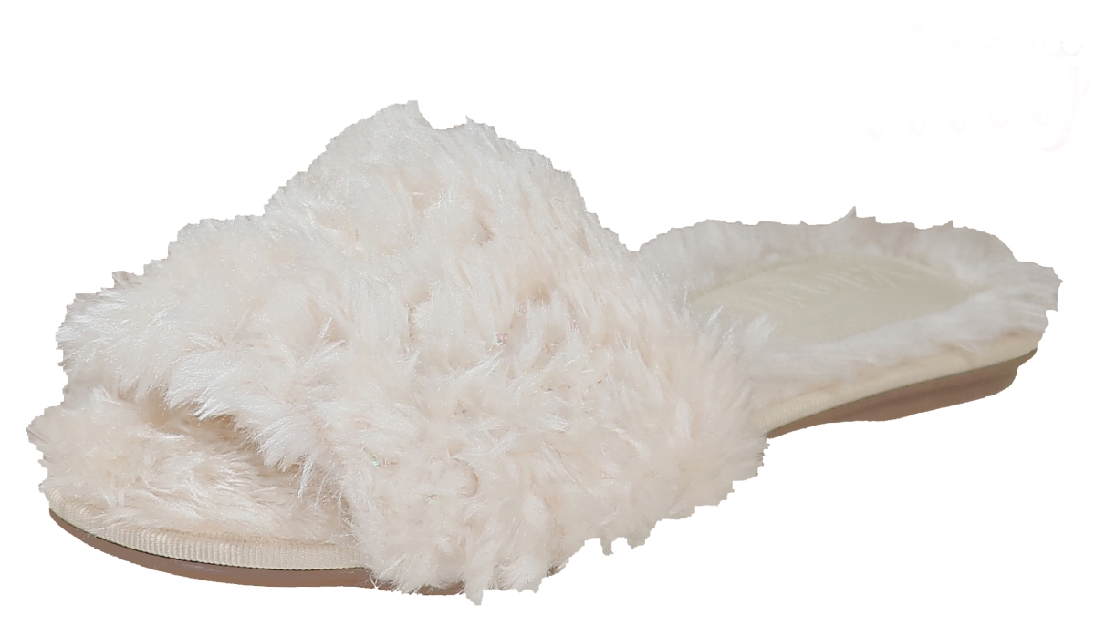 Picture of Bruno Menegatti 230193NT-7 Valentina Fluffy Slide Sequins Flat Slippers&#44; Natural - Size 7