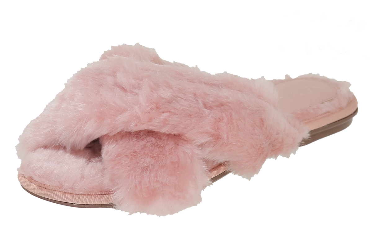 Picture of Bruno Menegatti 230189RO-7 Valentina-Nuage Fluffy Crisscross Slide Slippers&#44; Rose - Size 7