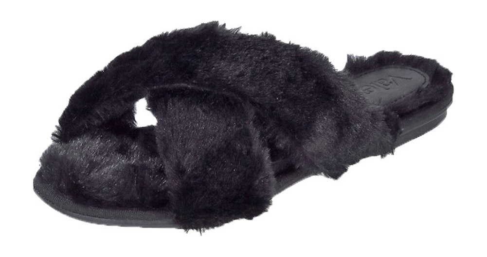 Picture of Bruno Menegatti 230189BL-8 Valentina-Nuage Fluffy Crisscross Slide Slippers&#44; Black - Size 8