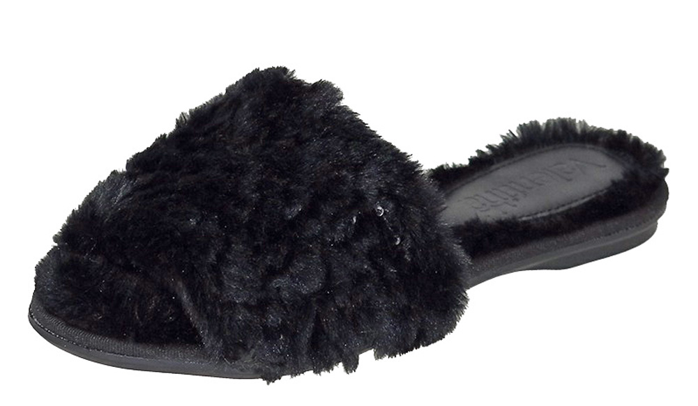 Picture of Bruno Menegatti 230193BL-10 Valentina Fluffy Slide Sequins Flat Slippers&#44; Black - Size 10