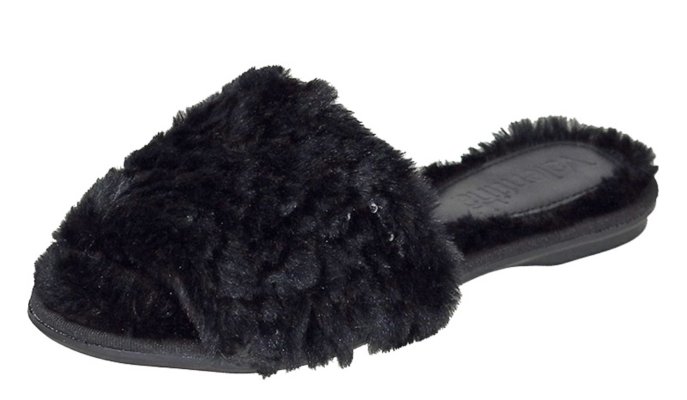 Picture of Bruno Menegatti 230193BL-7 Valentina Fluffy Slide Sequins Flat Slippers&#44; Black - Size 7