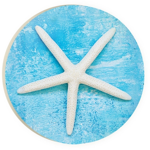 CST0065 Ocean Breeze Coastal Starfish Ceramic Car Coaster - Green & Blue