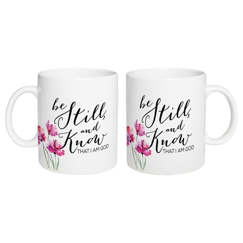 Picture of P. Graham Dunn MUG0048 15 oz Be Still & Know That I Am God Floral Design Ceramic Coffee Mug - White