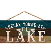 HSA0161 Relax You are at the Lake Canoe Paddles Wood Plank Design Hanging Sign
