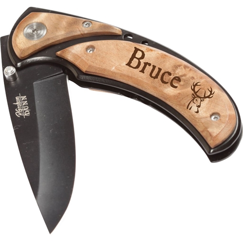 ZKNF94 Laser Engravable Knife Bruce Burl Handle - Red
