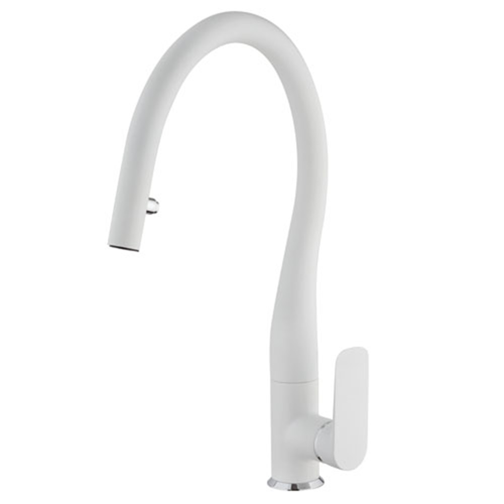 Picture of LaToscana 09WH591D Swan Single Handle Pull-Down Spray Kitchen Faucet in White Metallic