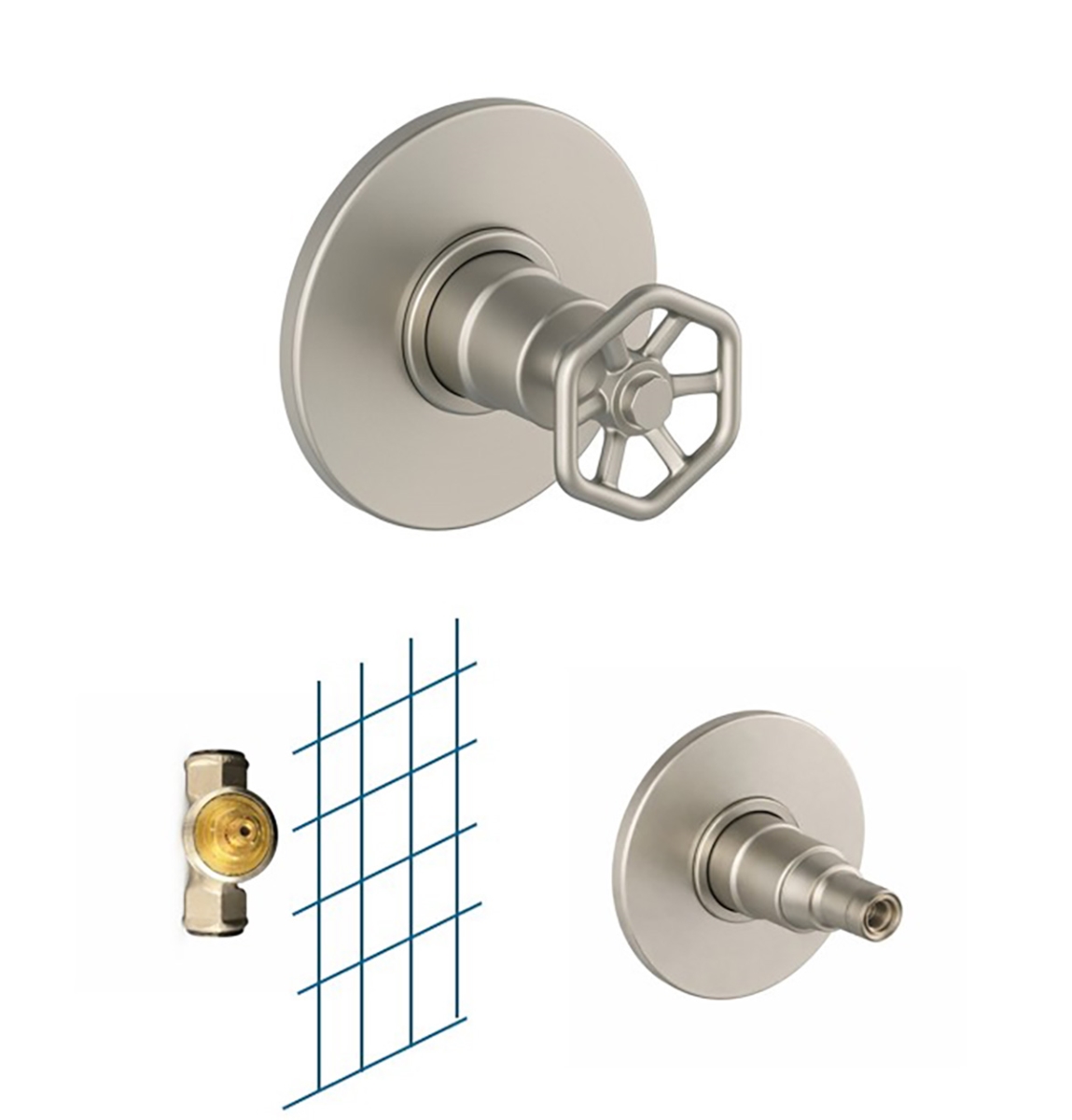 77PW400-WV Lucia 2-Handle Wheel Handle Volume Control Trim Kit in Brushed Nickel (Valve Included)