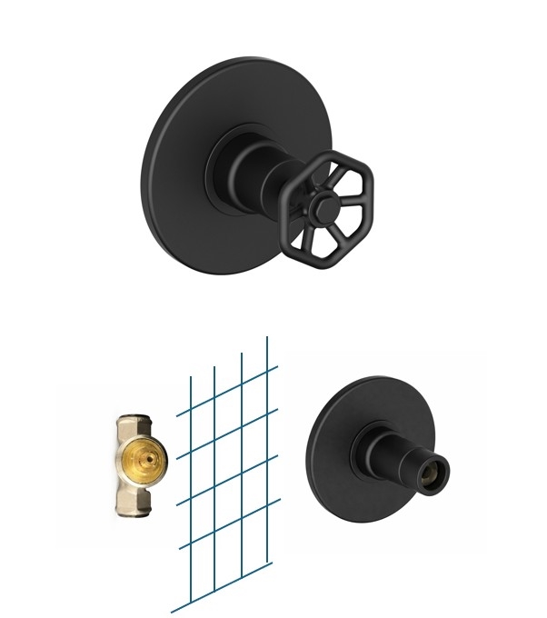 77BL400-WV Lucia 2-Handle Wheel Handle Volume Control Trim Kit in Matte Black (Valve Included)