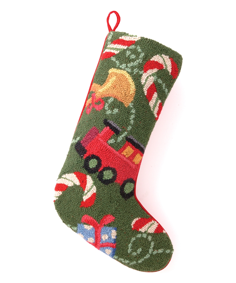 31SJM1487MC 13 x 21 in. Wool & Cotton Holiday Train Gift Stocking, Multi Green