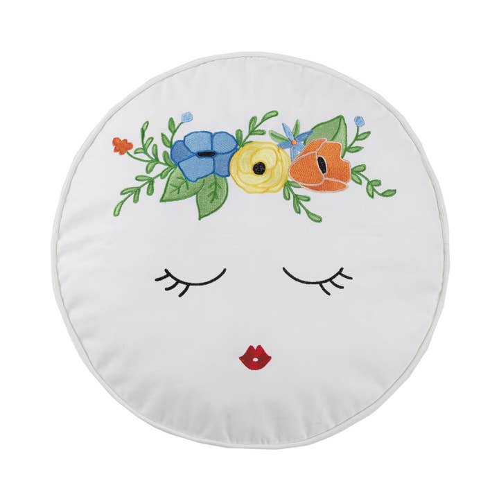 24KSL243C16RD 16 x 16 in. Floral Kissy Face Embroidered Round Poly Fill Hook Pillow, Multi Color