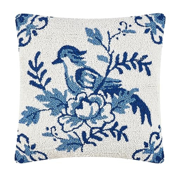 30SJM10826C18SQ 18 x 18 in. Blue Bird Poly Fill Hook Throw Pillow, White