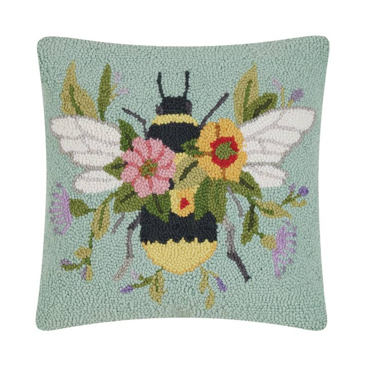 Picture of Peking Handicraft 30SW307C16SQ 16 x 16 in. Floral Bee Over Flowers Poly Fill Hook Pillow&#44; Multi Color