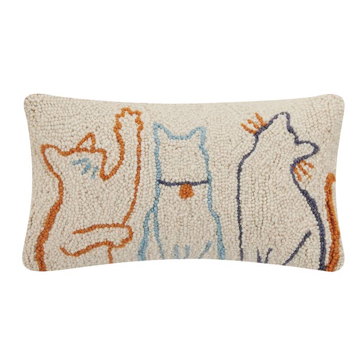 30AV20C16OB 9 x 16 in. Cat Poly Fill Hook Pillow, Multi Color
