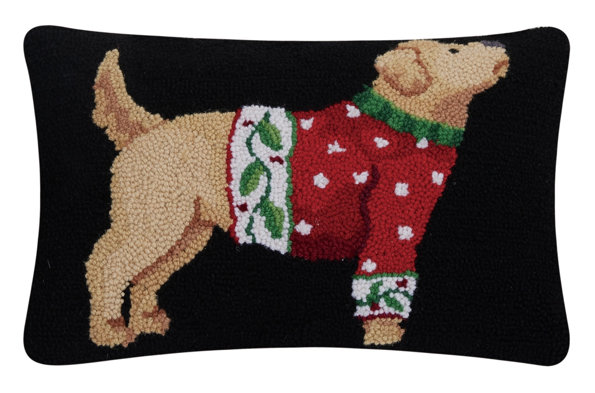 31SERX486C18OB 12 x 18 in. Xmas Pup Poly Fill Hook Pillow, Multi Color