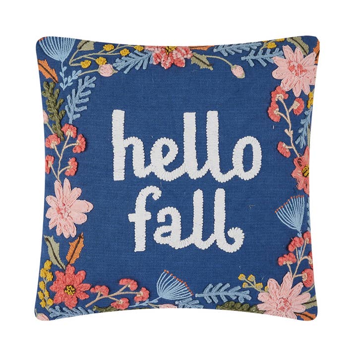 31DD56C16SQ 16 x 16 in. Hello Fall Embroidered Poly Fill Hook Pillow, Multi Color