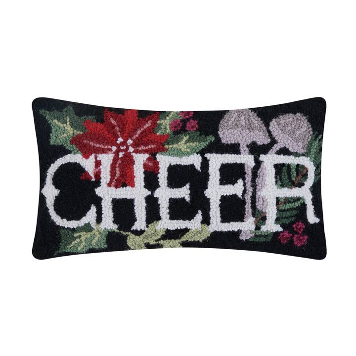 31AV78C16OB 9 x 16 in. Holiday Mushrooms Cheer Hook Pillow, Multi Color