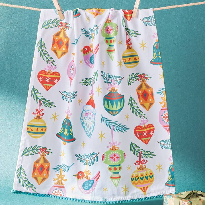 Picture of Peking Handicraft 04AS72WC 18 x 25 in. Ornaments Holiday with Pom Pom Kitchen Towel, Multi Color 