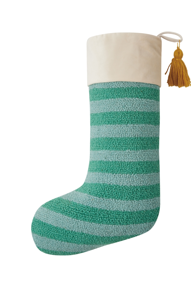31APS198MC 12 x 20 in. Green Stripe with Tassel Hook Stocking, Multi Color