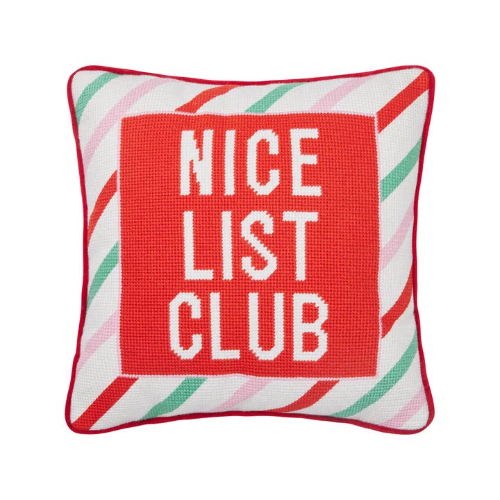 Picture of Peking Handicraft 31AV320C12SQ 12 x 12 in. Nice List Club Embroidered Needlepoint Style Blown in Filler Hook Pillow&#44; Multi Color