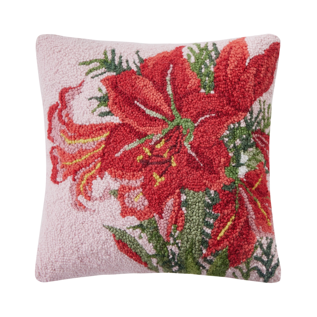 31SW316C16SQ 16 x 16 in. Winter Amaryllis on Pink Poly Fill Hook Pillow, Multi Color