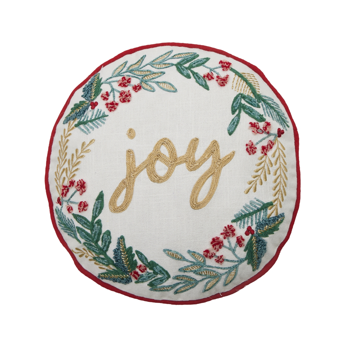 31DD68C14RD 14 in. Festive Greenery Joy Embroidered Poly Fill Pillow, Multi Color