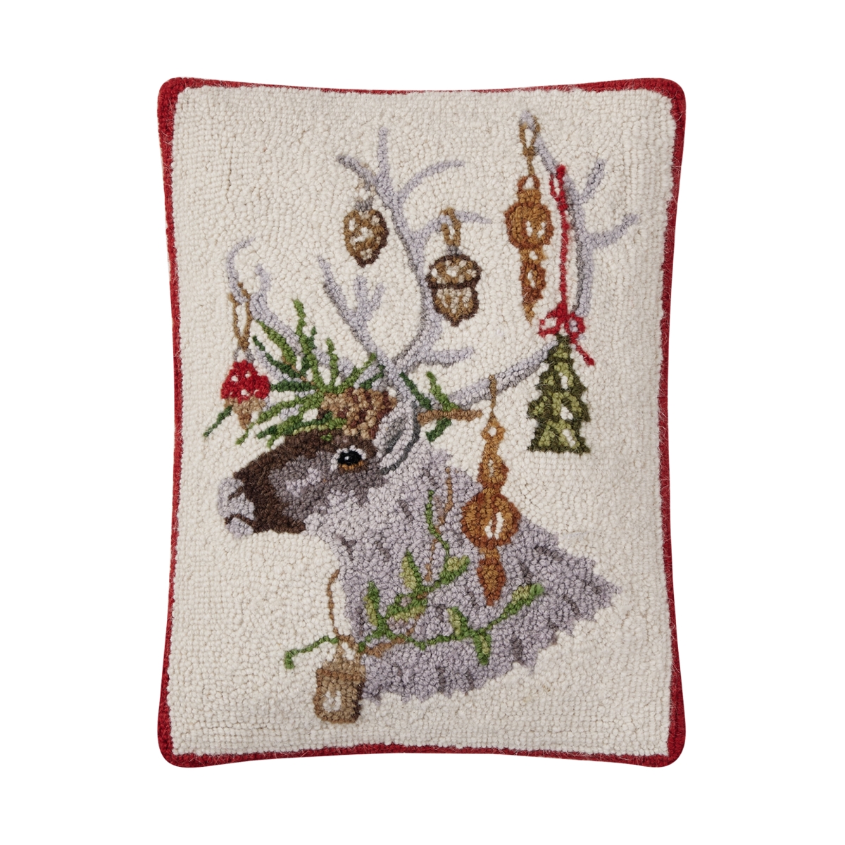 31ML574C18OB 14 x 18 in. Ornament Reindeer Poly Fill Hook Pillow, Multi Color