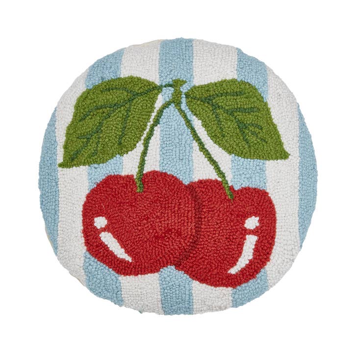 30AV578C14RD 14 in. Stripe Cherries Poly Fill Hook Pillow, Multi Color