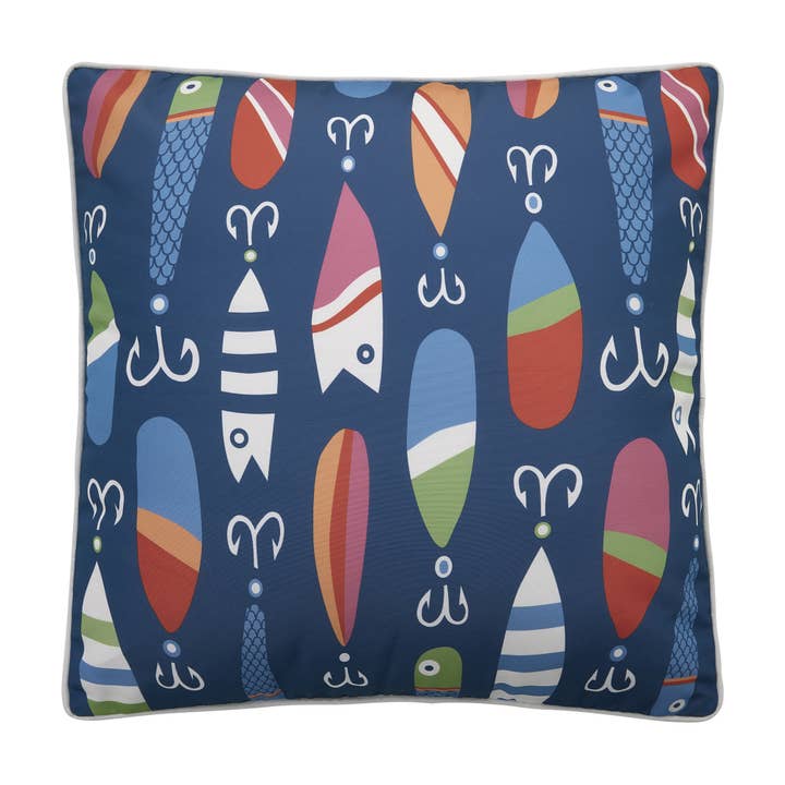 24KN375C20SQ 20 x 20 in. Lures Indoor & Outdoor Printed Poly Fill Hook Pillow, Multi Color
