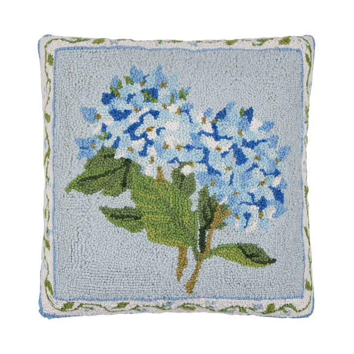 30SER643C18SQ 18 x 18 in. Hydrangea Poly Fill Hook Pillow, Blue